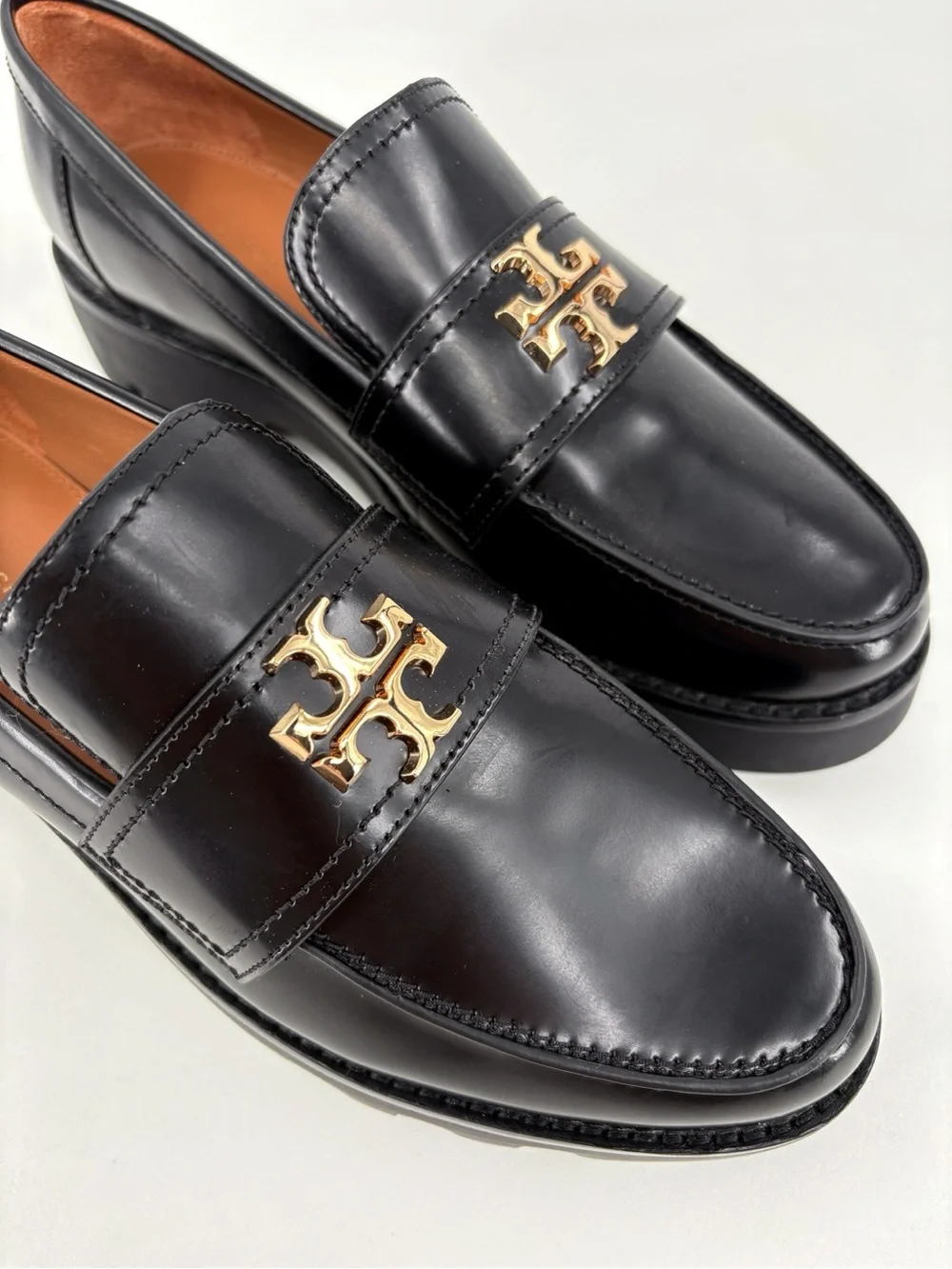 TORY BURCH Mini Everly Chunky Loafer Black Patent Leather Lug Sole 8.5